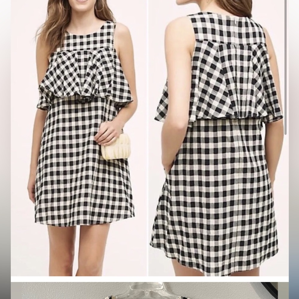 Anthropologie Sunday In Brooklyn Ruffled Gingham Shift Dress Plaid Size Small